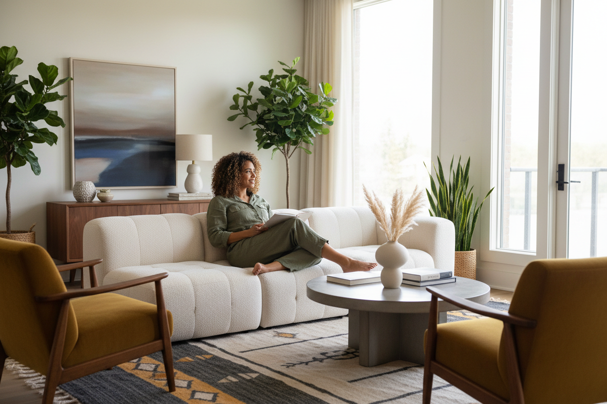 Woman of color in modern living room